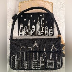 Black Beaded Skyline Shoulder Bag & Matching Pouch